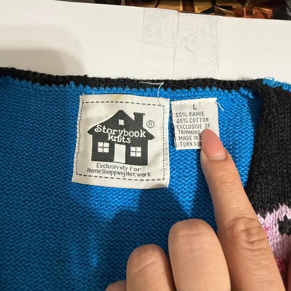 Vintage Storybook Knits Ocean Reef Cardigan Sweater Scuba Divers Coral Fish L - Picture 3 of 6